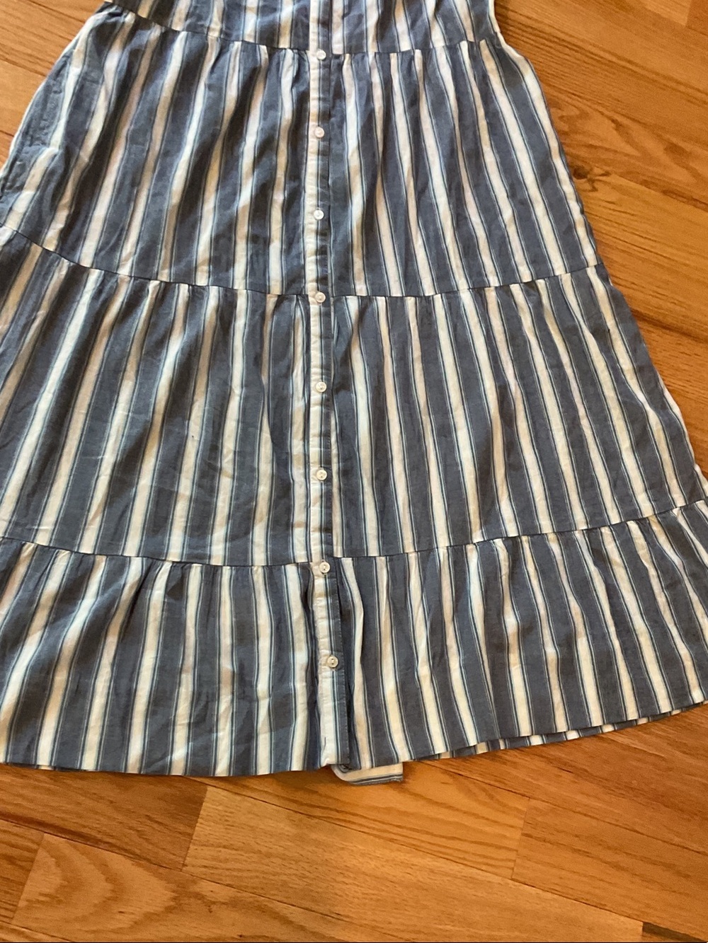 Old Navy Puff sleeve Striped Blue Midi Dress NWOT small bohemian flowy pockets - Picture 9 of 13